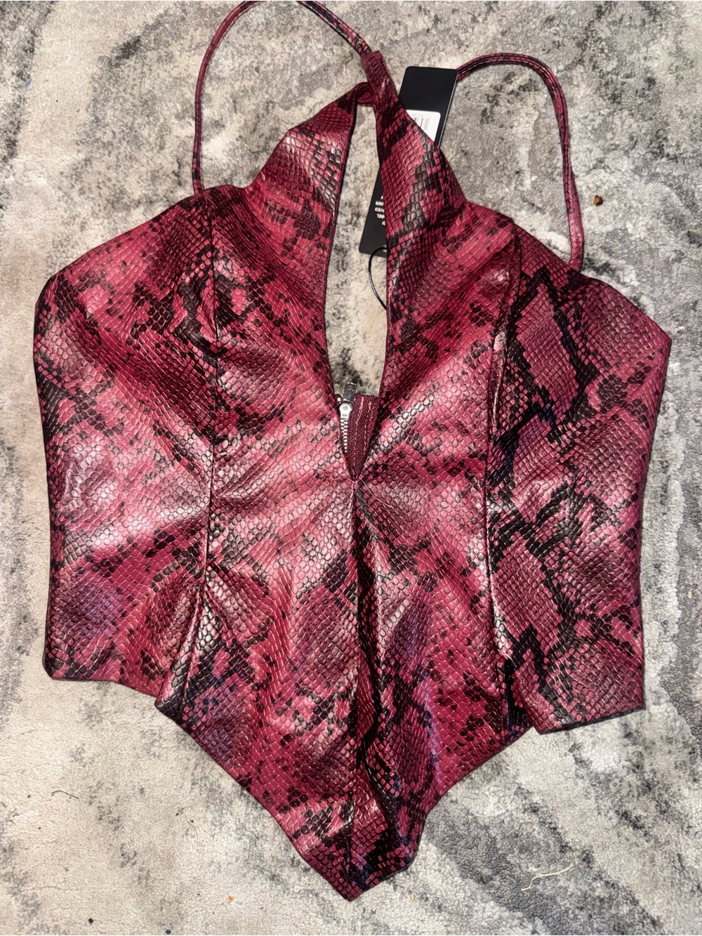 Fashion Nova Burgundy Snake-Print Halter Corset Top